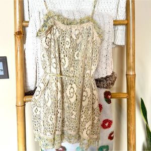 Lace and floral spaghetti strap top with tie